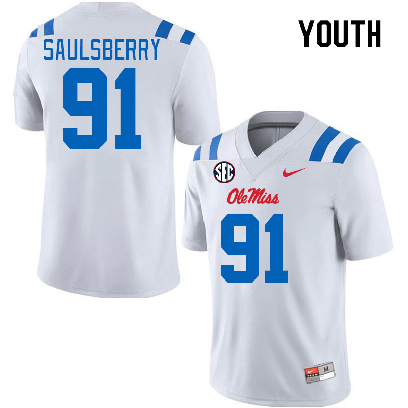 Youth #91 Myles Saulsberry Ole Miss Rebels 2024 New Uniforms College Football Jerseys Stitched-White